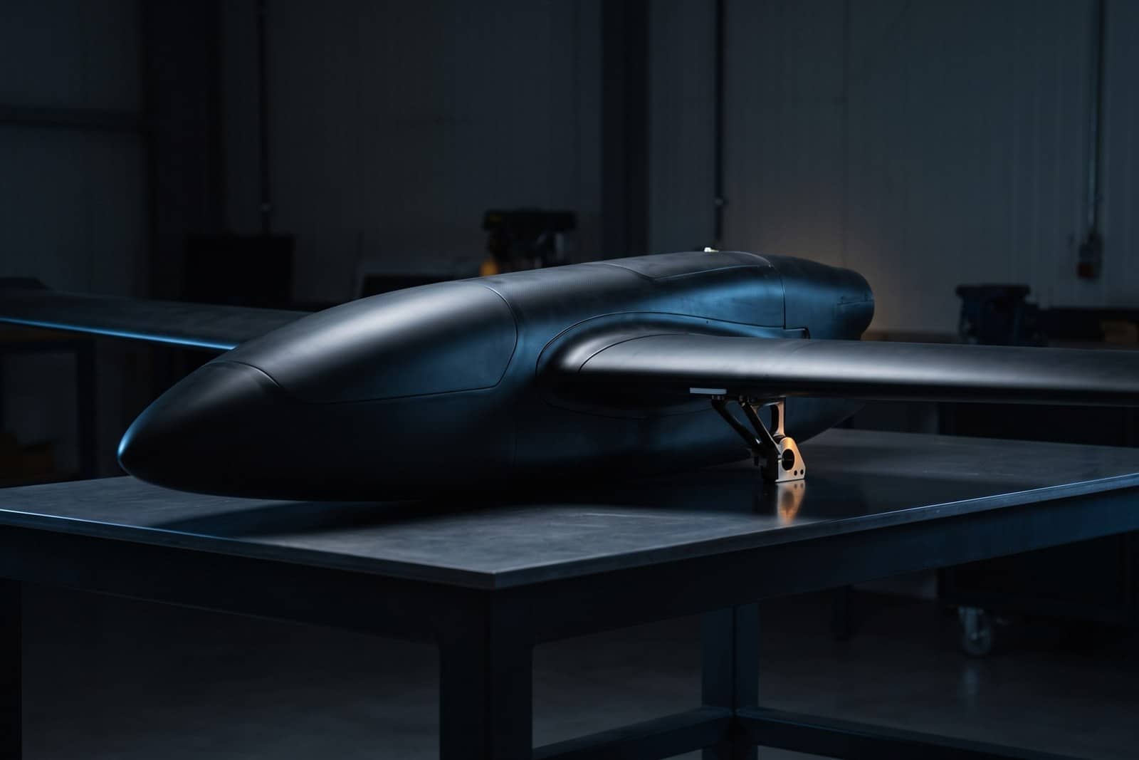 A fixed-wing unmanned aircraft with a carbon fibre airframe