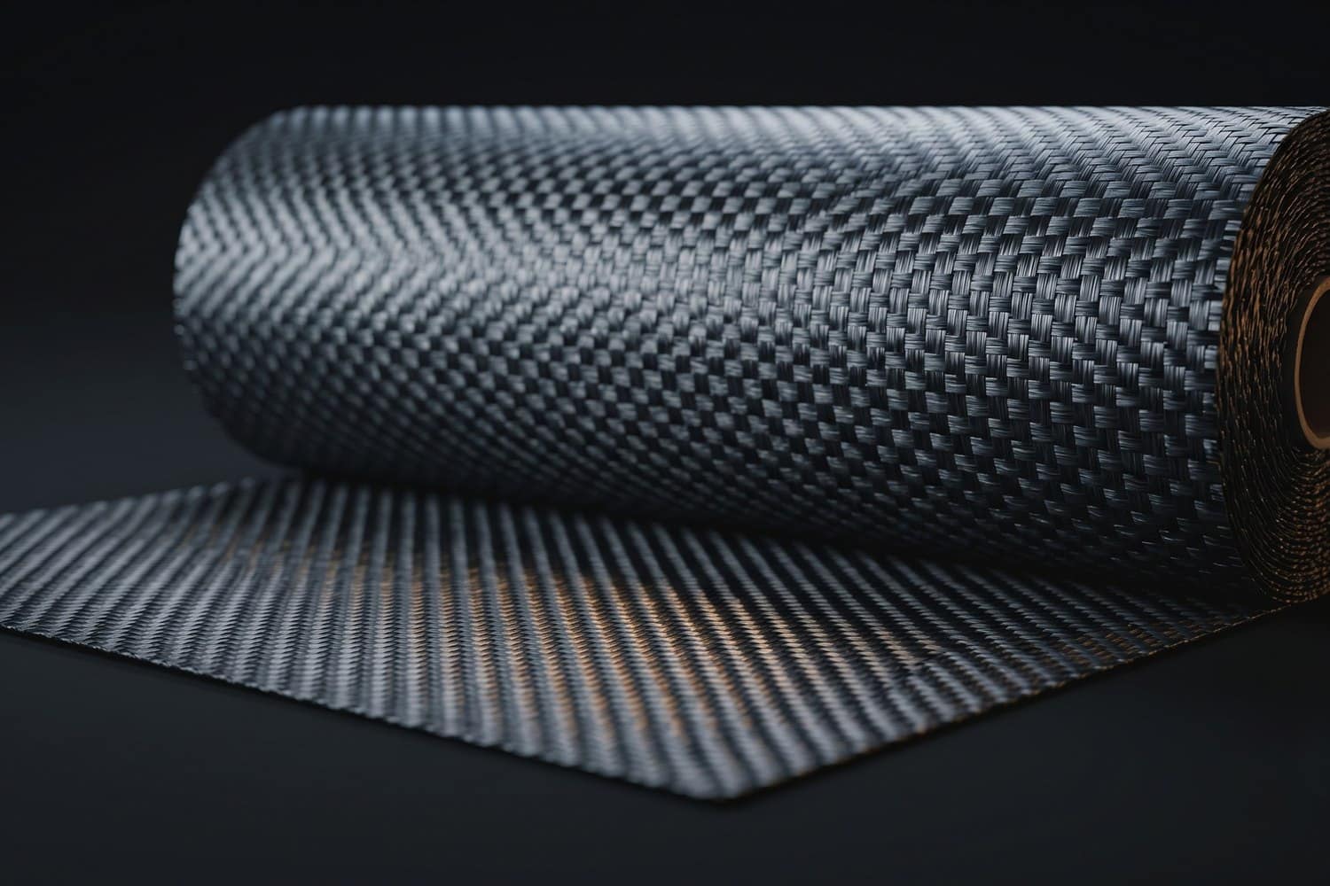 A part-unrolled roll of woven carbon fibre fabric