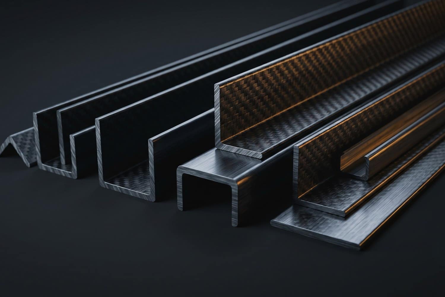 Carbon fibre angle, channel and flat bar sections