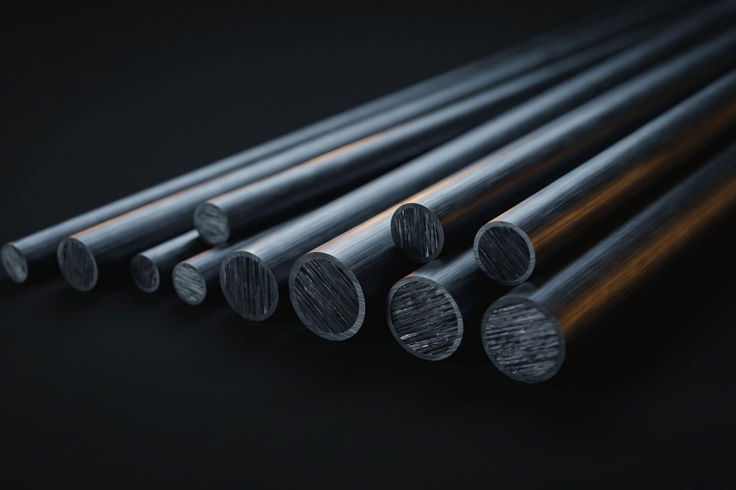 Pultruded carbon fibre rods in a range of diameters