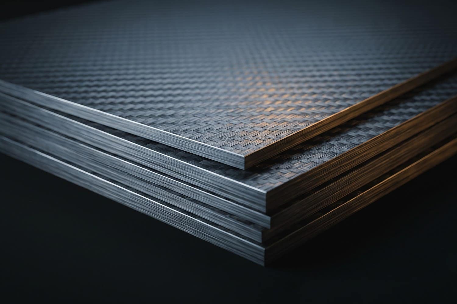 Stacked carbon fibre plates with a twill surface weave