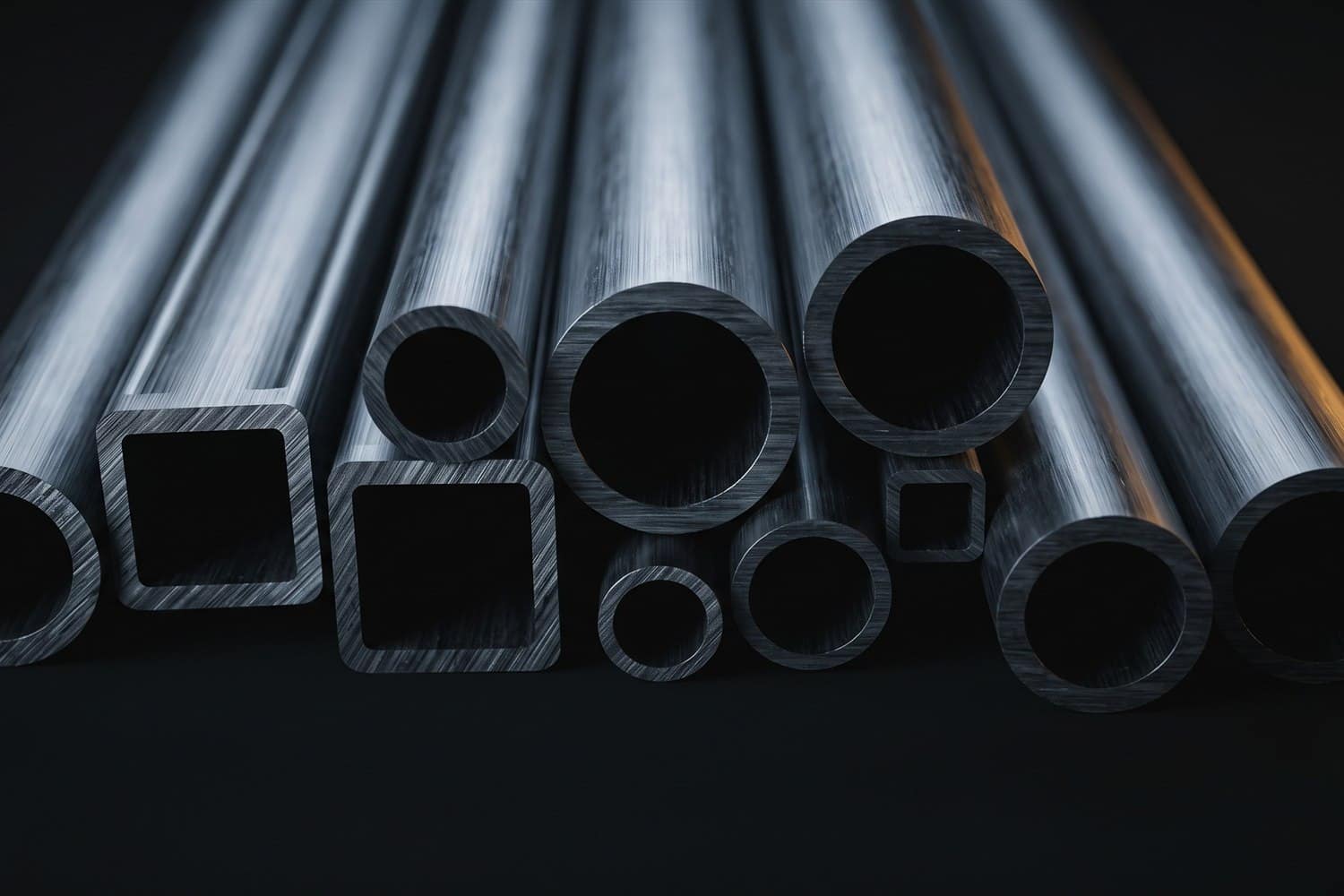 Round and square carbon fibre tubes seen end on